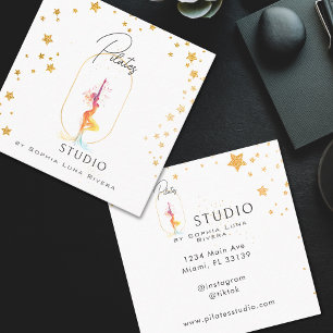 Carte De Visite Carré Silhouette Yoga Spa Studio Beauté Gold Stars