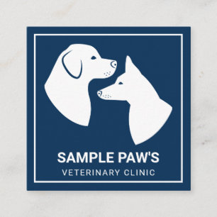 Carte De Visite Carré Silhouettes De Chien Blanc Sur Bleu - Clinique Vét