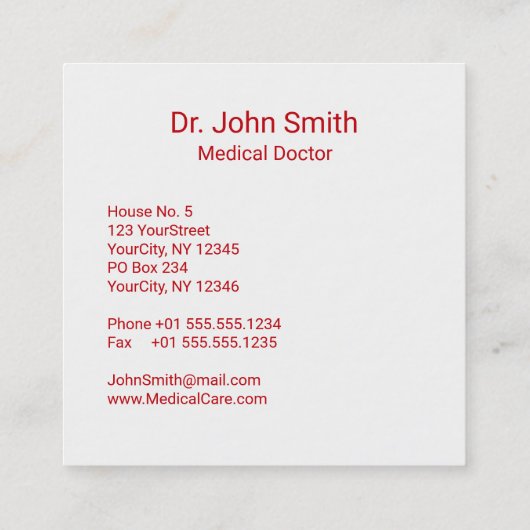 Carte De Visite Carré Silver 3D Médicale Caduceus Croix Rouge (Dos)