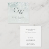 Carte De Visite Carré Silver Aqua Turquoise brossé Monogramme métallique (Devant / Derrière)