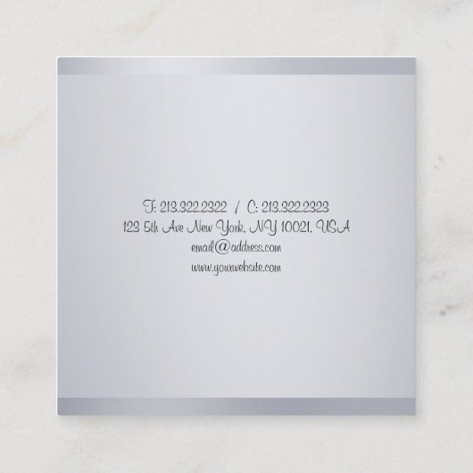 Carte De Visite Carré Silver Elegant Calligraphie Script Modèle moderne (Dos)