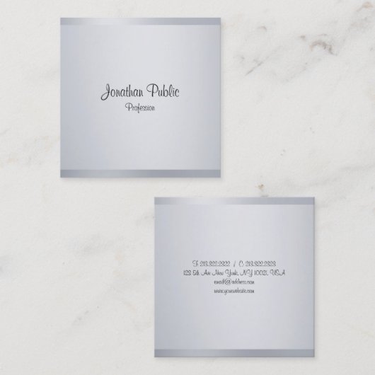 Carte De Visite Carré Silver Elegant Calligraphie Script Modèle moderne (Devant / Derrière)