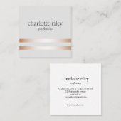 Carte De Visite Carré Silver Gray | Double Rose Gold Stripes élégant (Devant / Derrière)