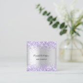 Carte De Visite Carré Silver lavande violet profil photo qr code (Debout devant)