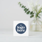 Carte De Visite Carré Simple code QR Logo d'entreprise Bleu (Debout devant)
