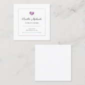 Carte De Visite Carré Simple Coeur Violet Avec Élégant Script noir (Devant / Derrière)