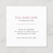 Carte De Visite Carré Simple Dusty Rose rose Élégant Spa moderne (Dos)