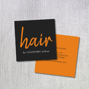 Carte De Visite Carré Simple Elegant Black Orange Hair Styliste
