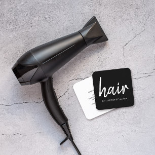 Carte De Visite Carré Simple Elegant Black White Hair Styliste