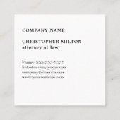 Carte De Visite Carré Simple Elegant Blanc Monogramme noir Procureur (Dos)