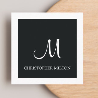 Carte De Visite Carré Simple Elegant noir blanc monogramme Procureur