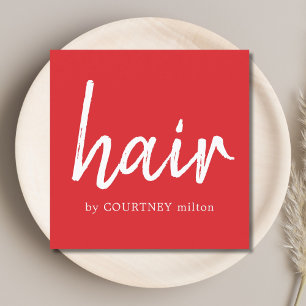 Carte De Visite Carré Simple Elegant Rouge White Hair Styliste