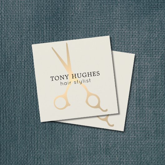 Carte De Visite Carré Simple Elegant Vieux Ciseaux Or Blanc Ciseaux Coif