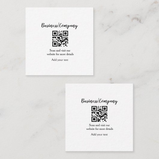 Carte De Visite Carré Simple entreprise site web code-barres QR ajouter  (Devant / Derrière)