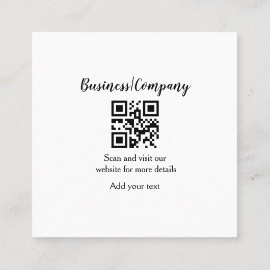 Carte De Visite Carré Simple entreprise site web code-barres QR ajouter  (Dos)