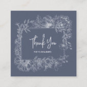 Carte De Visite Carré Simple Floral Line Muted Blue QR Code Thank You (Devant)