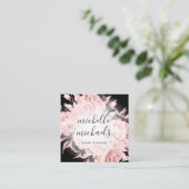 Carte De Visite Carré Simple Floral Noir & Rose Or Script moderne  (Debout devant)