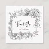 Carte De Visite Carré Simple ligne florale Art gris blanc QRCode Merci (Devant)