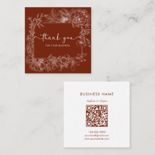 Carte De Visite Carré Simple ligne florale Terracotta Code QR Merci