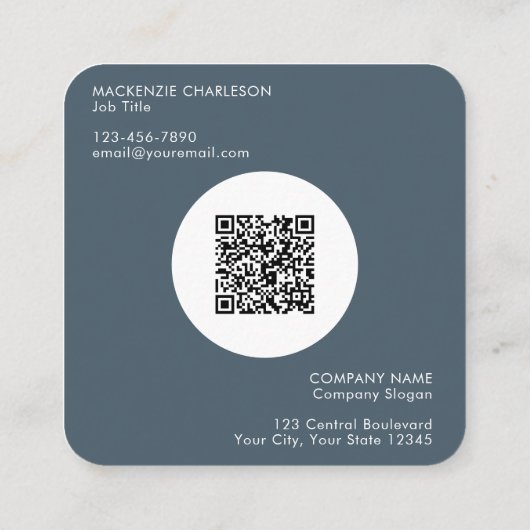 Carte De Visite Carré Simple Logo and Text QR Code Charcoal Gray (Dos)