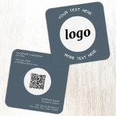 Carte De Visite Carré Simple Logo and Text QR Code Charcoal Gray