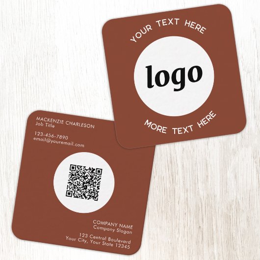Carte De Visite Carré Simple Logo and Text QR Code Terracotta