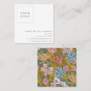 Carte De Visite Carré Simple Logo Floral Jaune Bohème Féminin