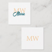Carte De Visite Carré simple minimal ajouter nom monogramme orange bleu (Devant / Derrière)