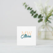 Carte De Visite Carré simple minimal ajouter nom monogramme orange bleu (Debout devant)