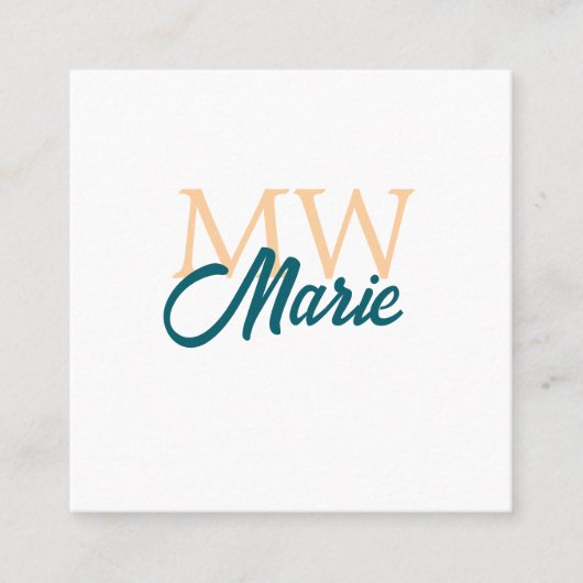 Carte De Visite Carré simple minimal ajouter nom monogramme orange bleu (Devant)