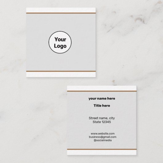 CARTE DE VISITE CARRÉ SIMPLE MINIMAL AJOUTER VOTRE LOGO TEXTE PERSONNALI (Devant / Derrière)