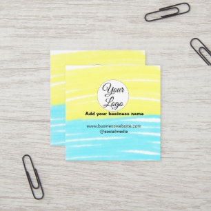 Carte De Visite Carré simple minimal ajoutez votre logo/design BLEU JAUN