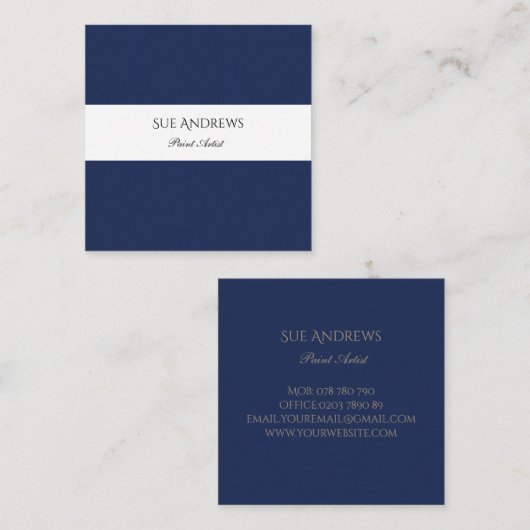 Carte De Visite Carré Simple Modern Navy Personalized Artist  (Devant / Derrière)