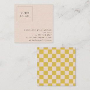 Carte De Visite Carré Simple Moderne Damier Jaune Votre Logo Personnalis