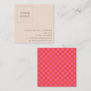 Carte De Visite Carré Simple Moderne Damier Rose Votre Logo Personnalisé