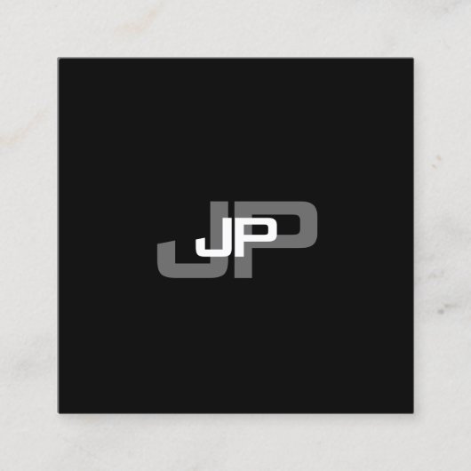 Carte De Visite Carré Simple moderne Monogramme noir blanc Modèle (Devant)