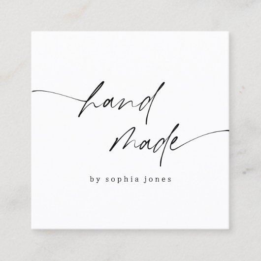Carte De Visite Carré Simple moderne Script artisanal noir blanc (Devant)