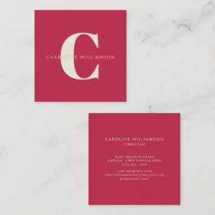 Carte De Visite Carré Simple Monogramme Personnalisé Nom Rose Rouge Mode