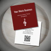 Carte De Visite Carré Simple musique Treble Clef QR code rouge