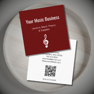 Carte De Visite Carré Simple musique Treble Clef QR code rouge