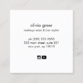 Carte De Visite Carré Simple Noir maquillage Artiste et Hair Stylist Squ (Dos)