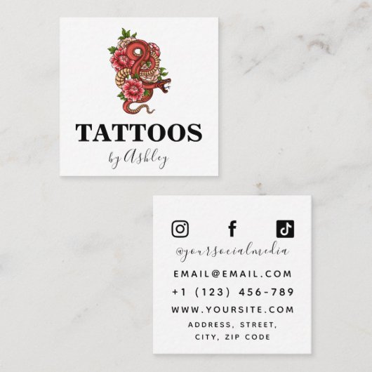 Carte De Visite Carré Simple Red Dragon Tattoo Artiste Salon Médias soci (Devant / Derrière)
