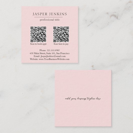 Carte De Visite Carré Simple rose Professionnel Minimal QR Code moderne (Devant / Derrière)