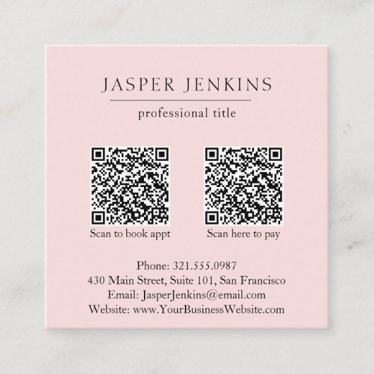 Carte De Visite Carré Simple rose Professionnel Minimal QR Code moderne (Devant)