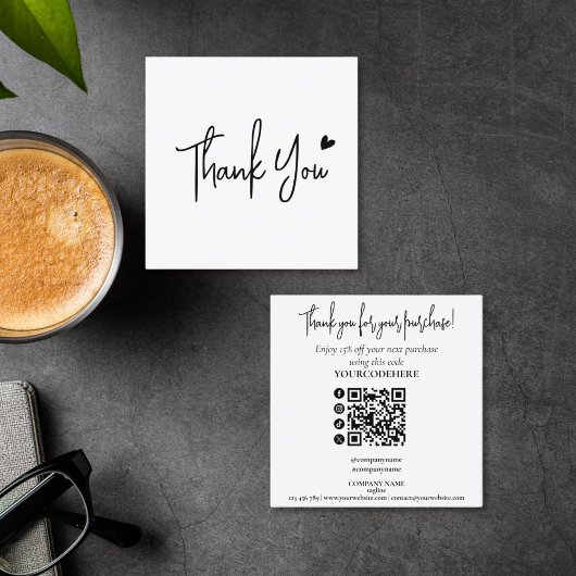 Carte De Visite Carré simple script minimal merci pour votre commande
