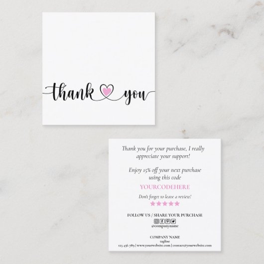 Carte De Visite Carré simple script moderne merci pour votre commande (Devant / Derrière)