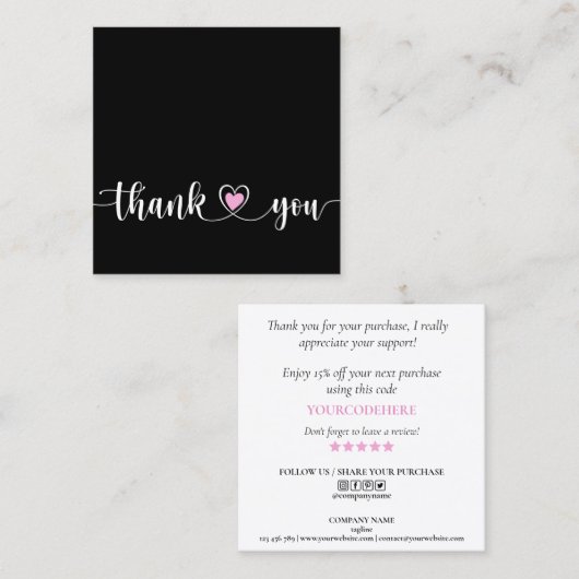 Carte De Visite Carré simple script moderne merci pour votre commande (Devant / Derrière)