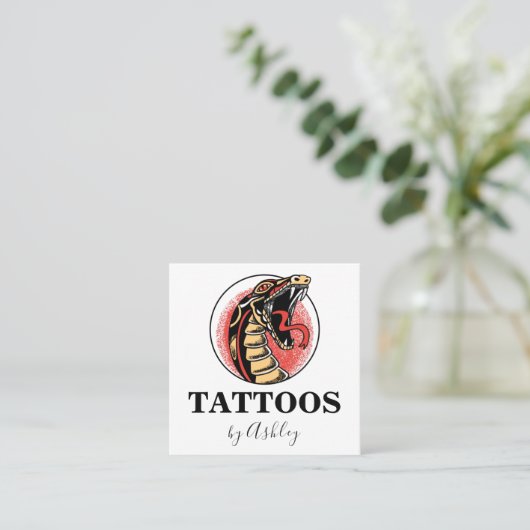 Carte De Visite Carré Simple serpent rouge moderne tatoueur Artiste médi (Debout devant)