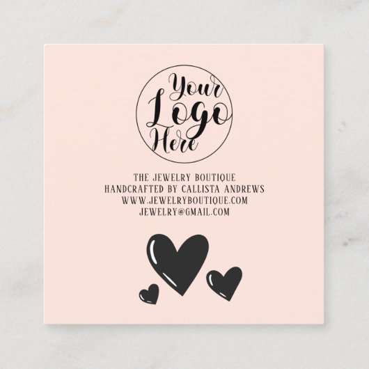 Carte De Visite Carré Simple Signature Script Hearts Order Merci Squ (Dos)