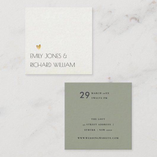CARTE DE VISITE CARRÉ SIMPLE SITE MARIAGE SIMPLE ELEGANT GREY WHITE (Devant / Derrière)